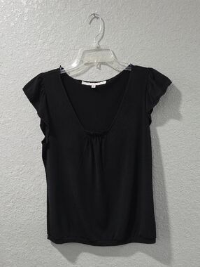 Studio M Black Scoop Neck Flutter Sleeve Top